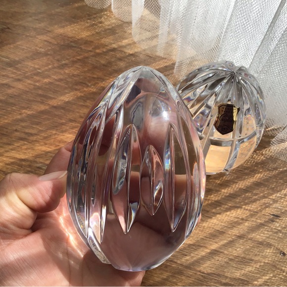 POLISH LEAD CRYSTAL EGG PAPERWEIGHTS VINTAGE LOT OF 2 HAND CUT GRID DESIGN - Picture 5 of 9